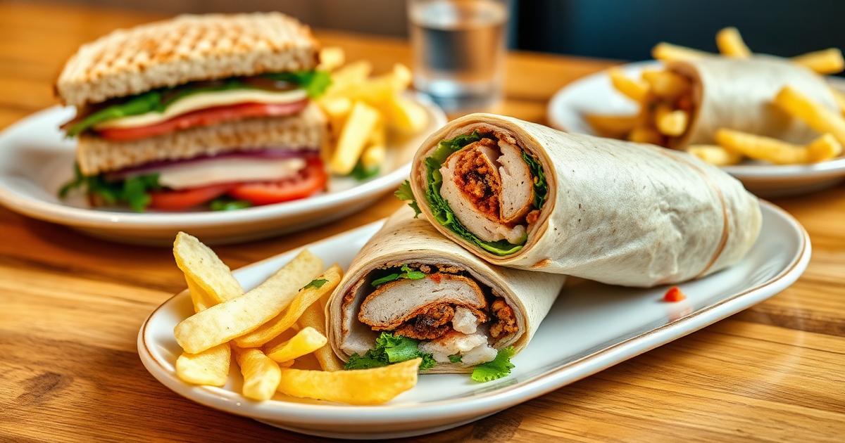 A grilled chicken ciabatta sandwich served with a side of fries.